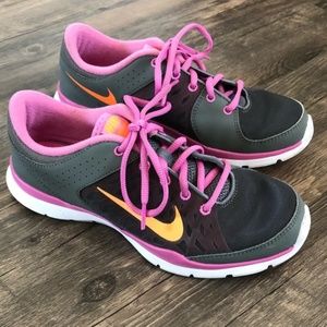 Nike Flex Trainer 3 Grey Orange Pink Sz 8.5